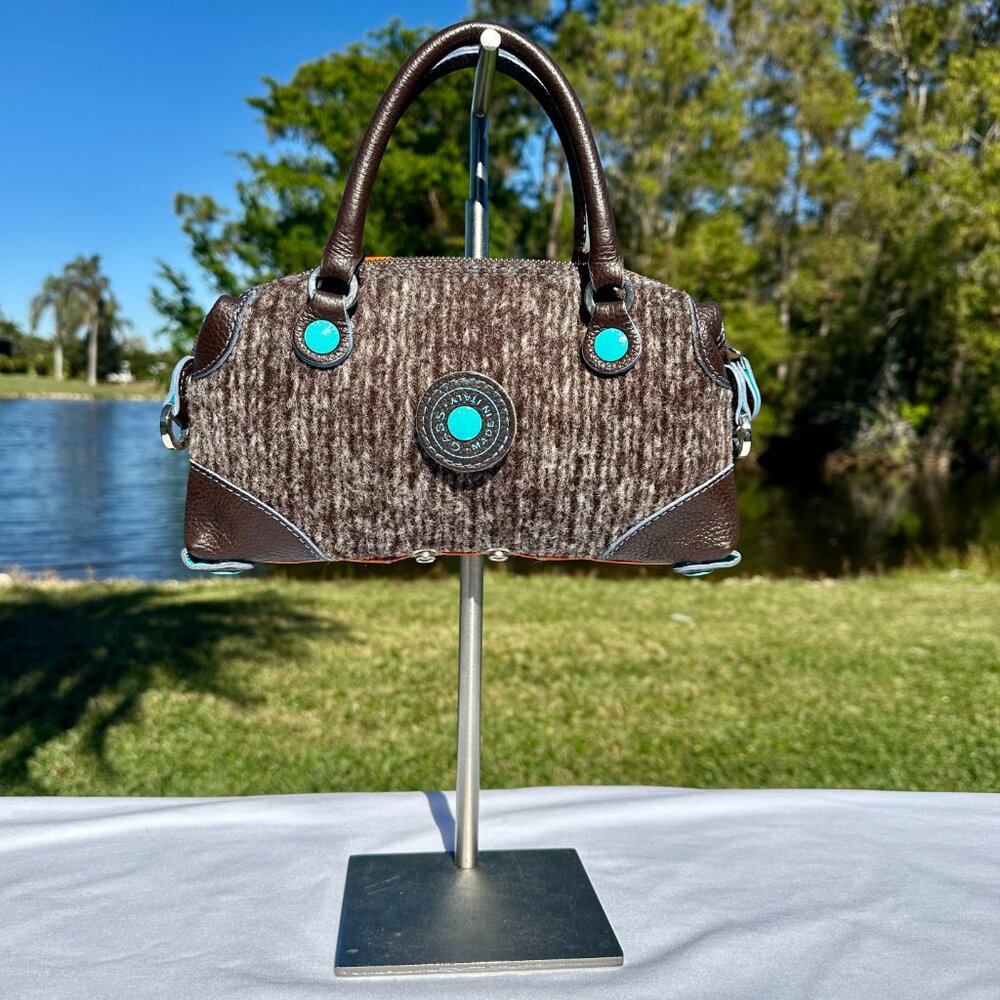 GABS Firenze Brown Wool & Orange Leather Handbag